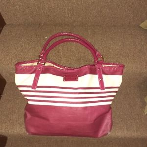 Pink and white striped Kate Spade shoulder bag